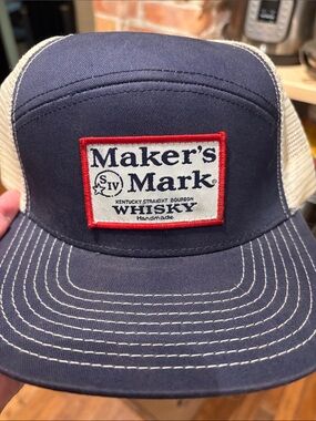 Makers Market Navy and Cream Trucker Hat with Red Patch